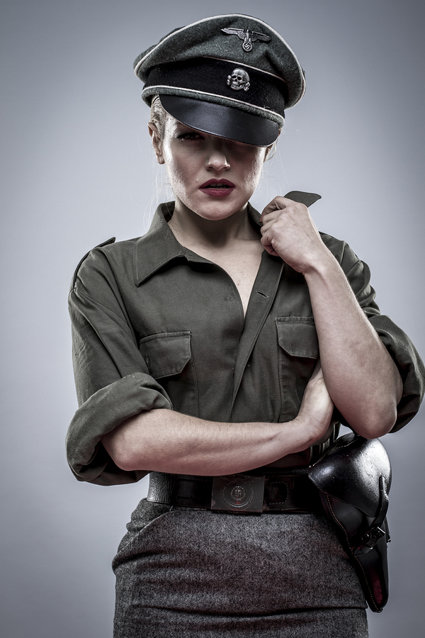Nazi, German officer in World War II, reenactment, soldier beautiful woman
