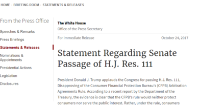 Screenshot of W.H. Statement re H.J. Res. 111