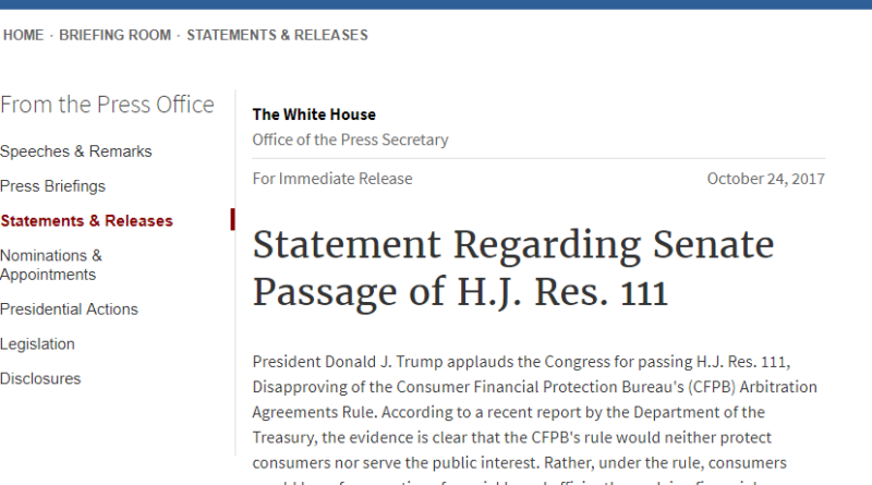 Screenshot of W.H. Statement re H.J. Res. 111