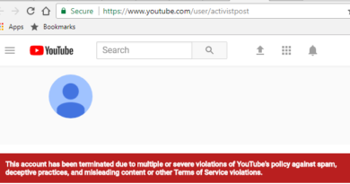 Screen shot of ActivistPost's terminated YouTube Channel