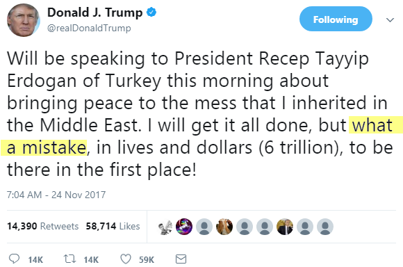 Trump Tweet Middle East Mistake November 24, 2017