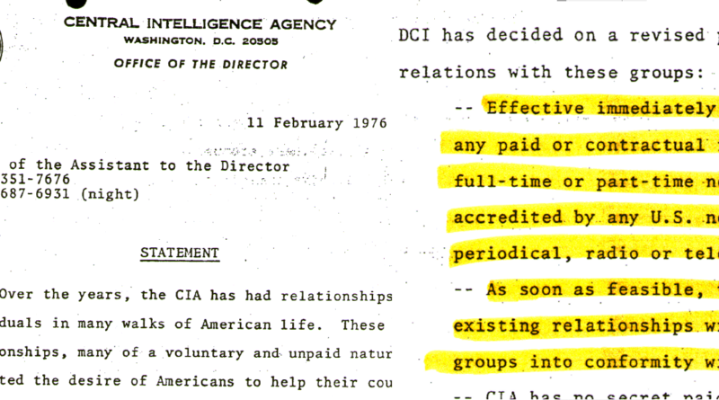 Screen shot of CIA statement re journalists