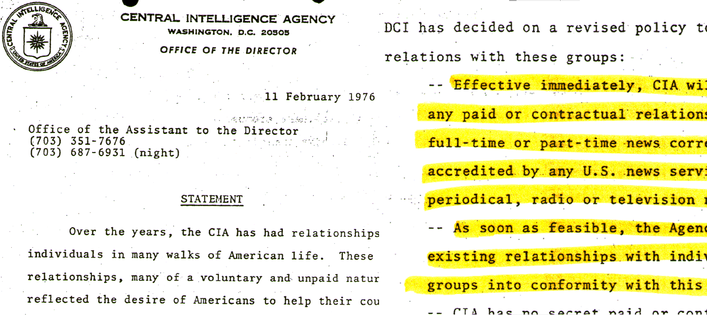 Screen shot of CIA statement re journalists