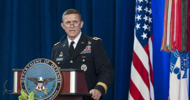 Army Lieutenant General Michael Flynn speaks at the Defense Intelligence Agency change of directorship at Joint Base Anacostia-Bolling, July 24, 2012. Army Lieutenant General Ronald Burgess Jr. turned over directorship of DIA to LtGen Flynn after serving in the position since 2009. DoD photo by Erin A. Kirk-Cuomo (Released)