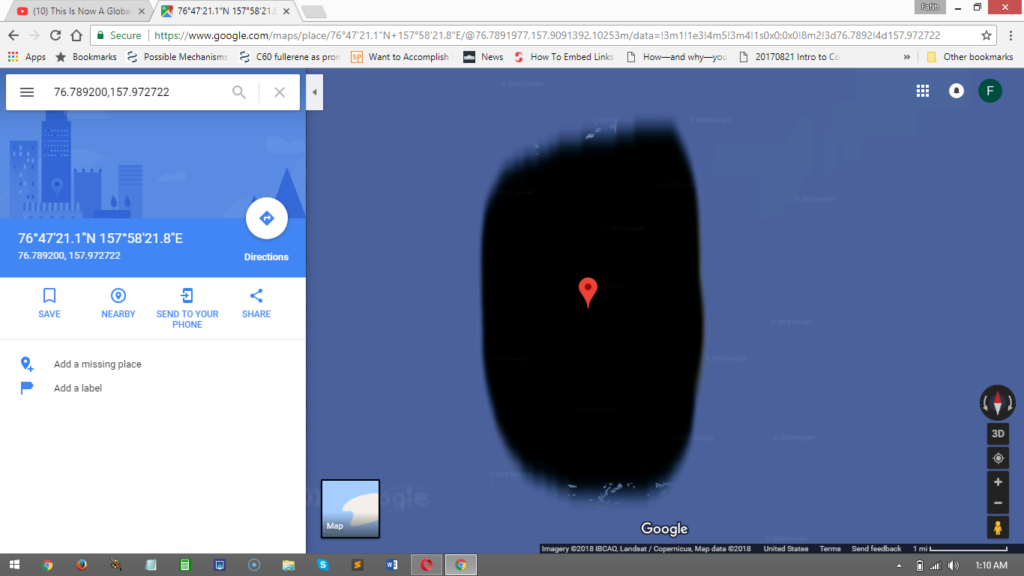 Google Maps eenshot of coordinates 76.789200,157 on January 30, 2018