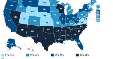 Map of Births Financed by Medicaid via Henry J. Kaiser Foundation