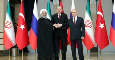 Russian President Vladimir Putin With President of Iran Hassan Rouhani (left) and President of Turkey Recep Tayyip Erdogan before the trilateral meeting in Ankara, Turkey April 3-4, 2018