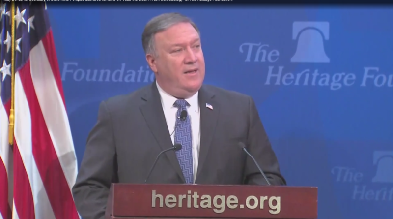 Secretary of State Michael Pompeo speaks at Heritage Foundation on May 21, 2018