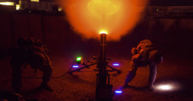 U.S. Marines with Task Force Southwest (TFSW) fire a 120mm mortar as a show of force at Camp Shorab, Afghanistan, March 10, 2018. Approximately 300 Marines with TFSW are deployed to the Helmand province to provide training, advice and assistance to the Afghan National Defense and Security Forces. Marines and the ANDSF work together to expand security and increase stability in Helmand and Nimroz provinces. (U.S. Marine Corps photo by Staff Sgt. Melissa Karnath/Released)