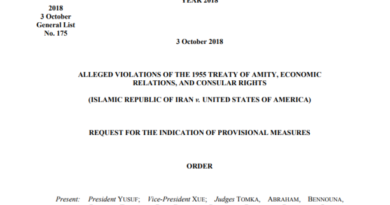 ICJ Order on Iran v US Request for Provisional Measures
