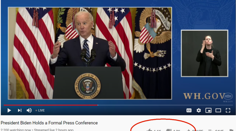 YouTube numbers from Biden's first press conference