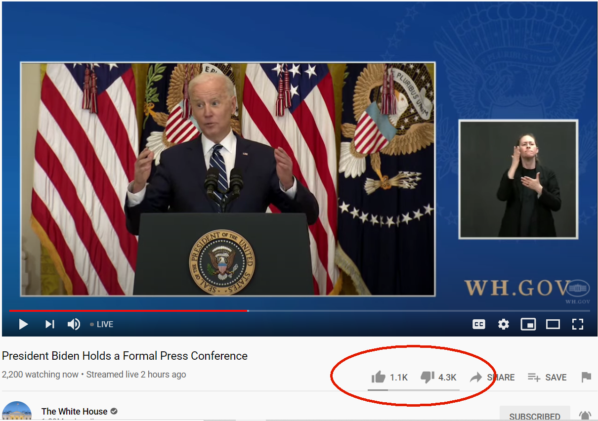 YouTube numbers from Biden's first press conference
